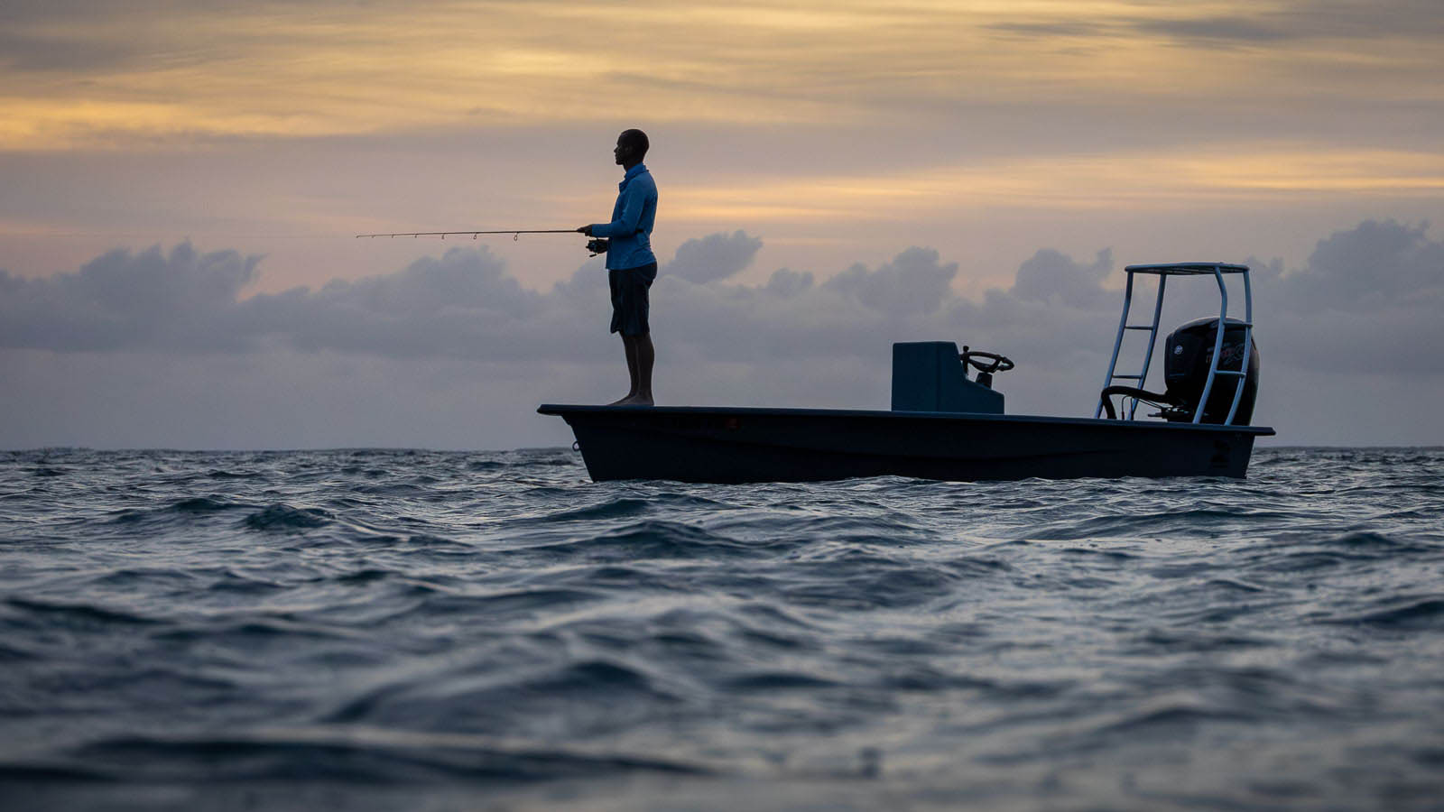 Microskiff cruising calm waters